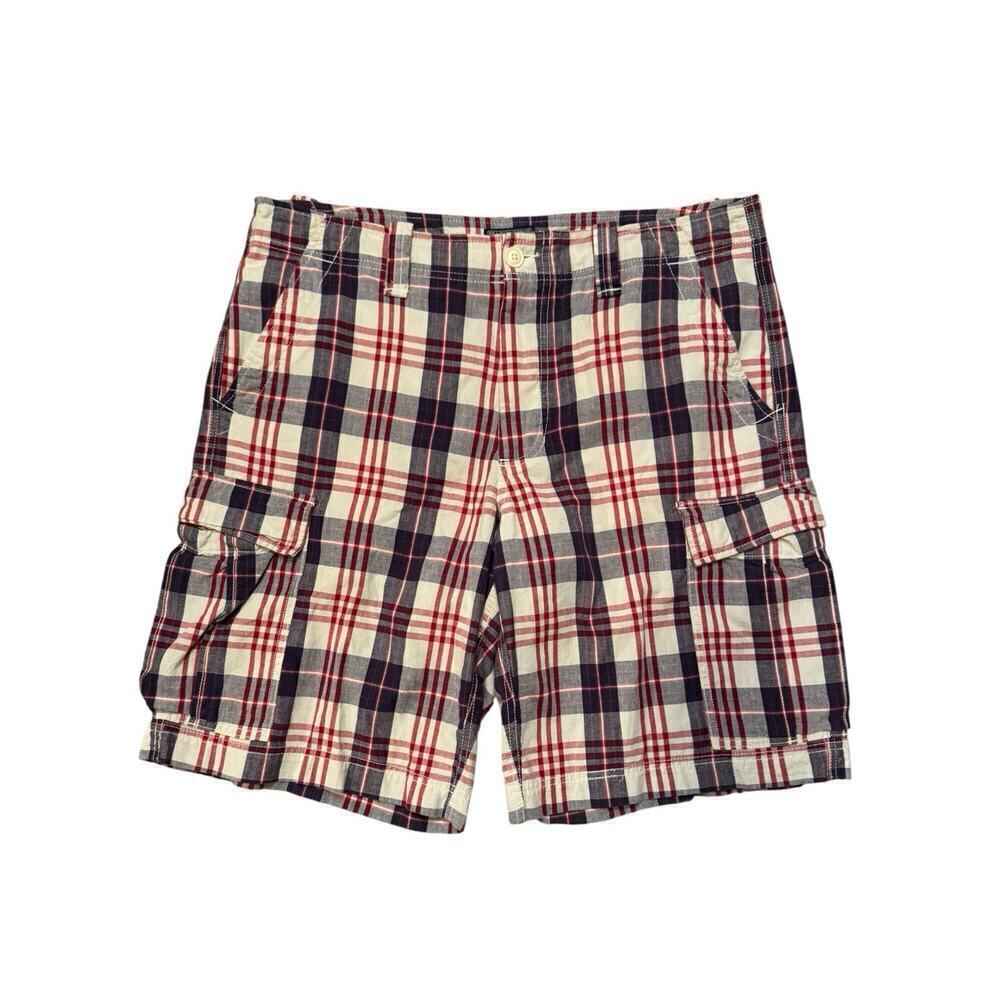Vintage Polo Jeans Co Ralph Lauren Cargo Shorts Mens 36 Purple Red Tartan Plaid